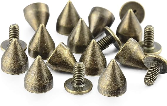 100 Sets 9MM Bronze Spikes and Studs Metal Bullet Cone Spikes Screw Back Leather Craft Rapid Rivet Screws Punk Studs and Spikes for Clothing Shoes Leather Belts Bag Rivets 11/32 Inch