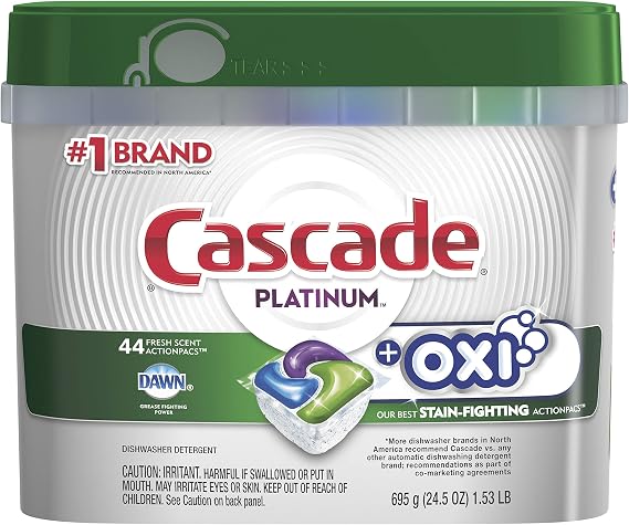 Cascade Platinum Dishwasher Pods, ActionPacs + Oxi, Dishwasher Detergent, Fresh Scent, 44 Count