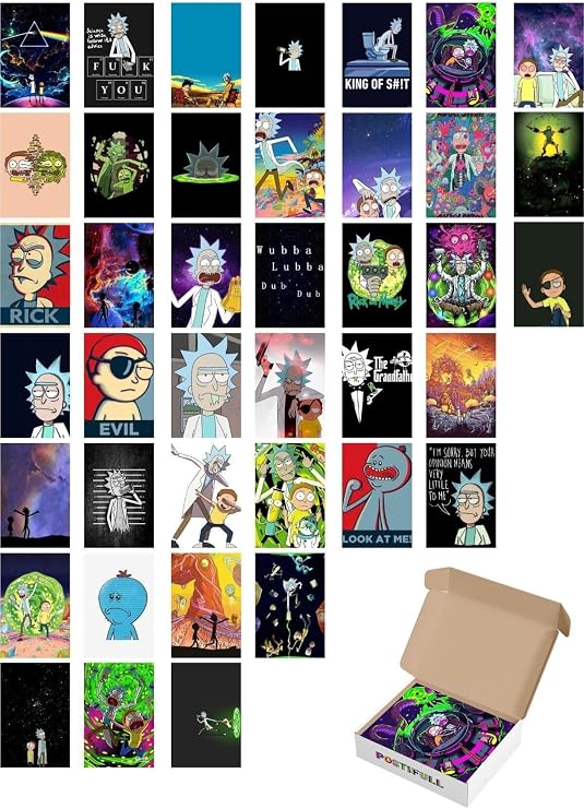 Postifull Rick And Morty Duvar Poster Seti - Kolaj Set - 40 Adet - Kalın Kuşe Kağıt - 10Cm*14Cm;