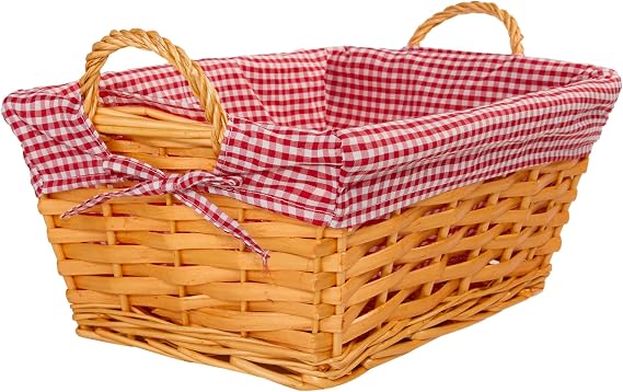 Wickerfield Wicker Basket with Plaid Liner and Handles for Home Storage Collection Gift Hamper Window Display Decoration (Honey)