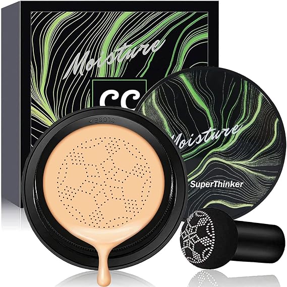 Cushion Foundation Concealer for Older Women, Air Cushion CC Cream Foundation Makeup, Face Makeup Powder Foundation for Mature Skin, Tattoo Cover Up Makeup, Moisturizing, Even Skin Tone (Buff Beige)
