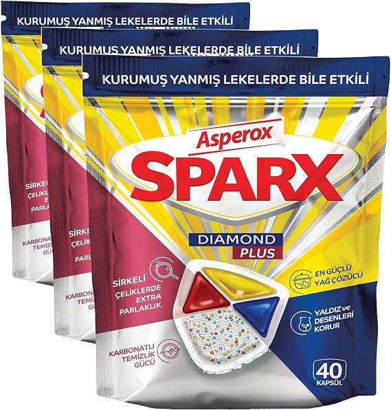 Asperox Sparx Diamond Plus 40'lı Bulaşık Makinesi Deterjanı (3 paketi)
