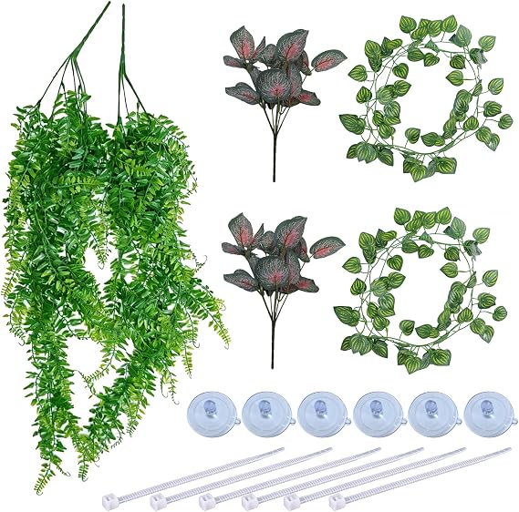 Reptilefa 6 PCS Reptile Hanging Plants, Green