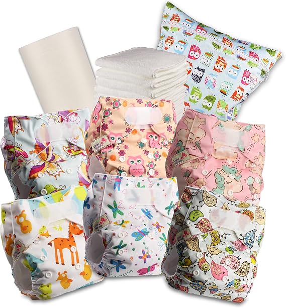 Littles & Bloomz Reusable Pocket Cloth Nappies (Hook & Loop), 6-Pack, 603VM