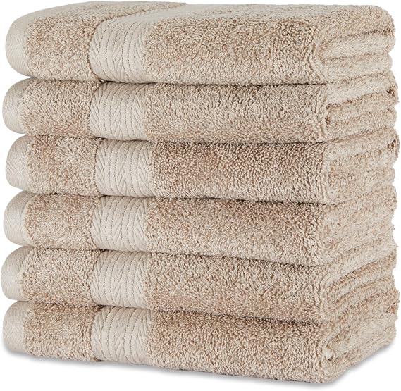 Amazon Basics Organic Cotton Hand Towels for Bathroom, Soft and Absorbent Towel Set, Fade Resistant, 41 x 66 cm, Taupe, 6-Pack