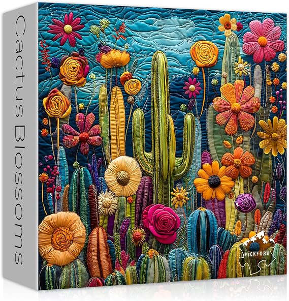 Cactus Puzzles for Adults 1000 Pieces,Unique Succulent Plant Puzzle Art,Cactus Flower Garden Puzzle,Colorful Impossible Challenge Jigsaw Puzzles for Adults