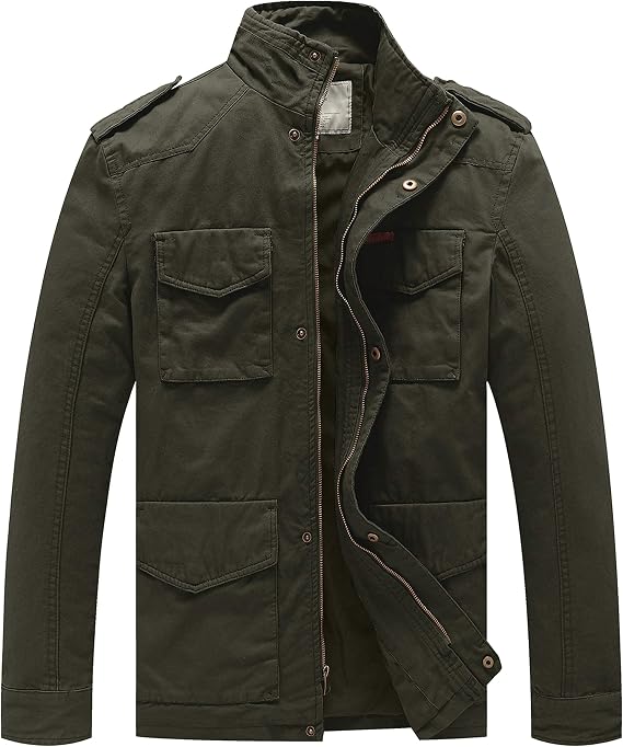 WenVen Men's Lightweight Twill Cotton Military Windbreaker Canvas Jacket