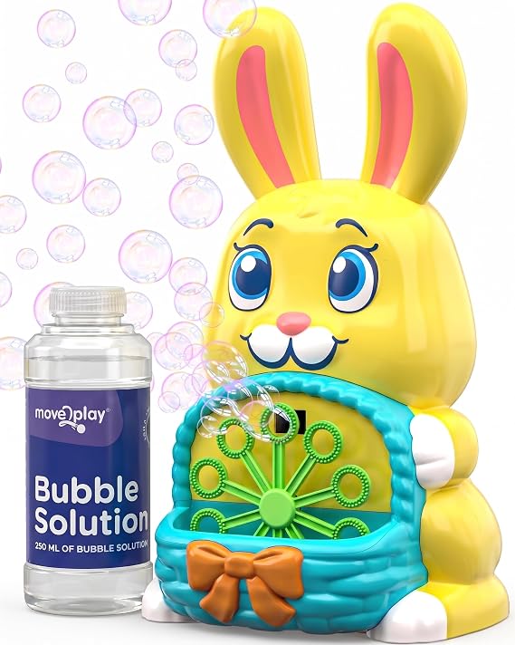 Move2Play Easter Bubbles | Bubble Blower for Toddlers 1-3 | Bunny Bubble Machine Toy | Indoor & Outdoor | Easter Basket Stuffer for Kids | Gift for Boys and Girls 1, 2, 3, 4+ Years Old