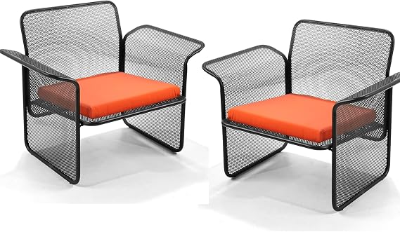 Set of 2 Modern Patio Chairs-Bistro Chair Set for Outdoor- Metal Porch Chairs in Backyard Balcony Lawn with Soft PU Seat-13 Inch Seat Height
