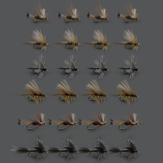 Fly Fishing Dry Flies/Nymphs/Caddis Parachute/DORATO Hare's Ear/ELK Hari/GRIFFITH'S GNAT/HEMMINGWAY/Parachute Adams/Royal Coachman/PEG'S Midge (24pcs #14#16)