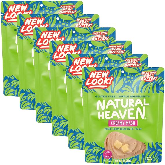 Natural Heaven Creamy Mash, Hearts of Palm, 6-Pack Naturally Rich in Potassium, Instant Mashed Potatoes, Keto & Gluten-Free Food, 9 Oz Ea