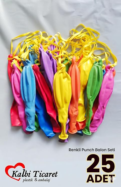 İpli Balon 25'li Lastikli Zıpzıp Balon Punch Panç Büyük Boy Renkli