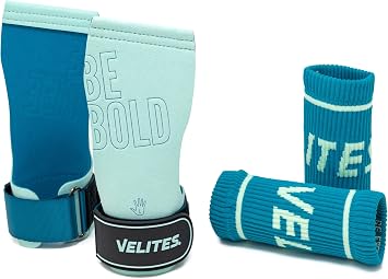 Velites - Official CrossFit  Games Quad Pro Grips - With chalk - Wristbands and carry bag included - Pull-ups, muscle-ups, and toes-to-bar