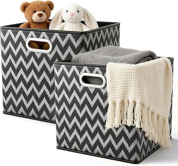 2 Pack Foldable Storage Boxes, 30L Non-Woven Fabric Storage Cubes with Handles, Collapsible Storage Cube Basket Organiser Bins Containers for Toys, Books, Closet, Home, Office, Black