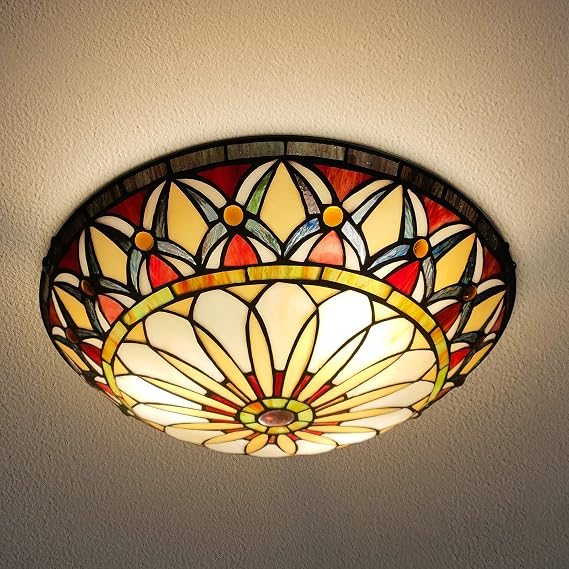 ARTZONE Tiffany Ceiling Lights, Stained Glass Ceiling Light 3-Lights 16 Inch Tiffany Flush Mount Ceiling Light for Bedroom Dining Living Room Entryway Foyer