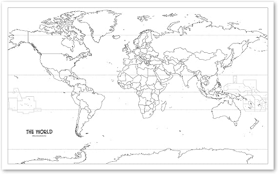 Laminated Blank World Map Outline Poster - Wall Chart Map of Earth - 18" x 29" (For Use With Wet Erase Markers Only)