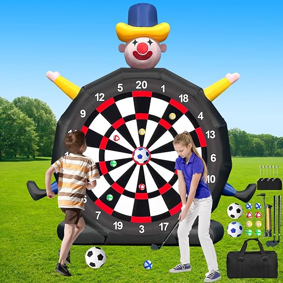 14ft Giant Inflatable Soccer Dart Board with 8 Golf Balls & 2 Soccer Balls, Kickball Dartboard Soccer Darts Inflatable with 350W Blower and Air Pump for Kids Outdoor Yard Gym Camp Sport Games