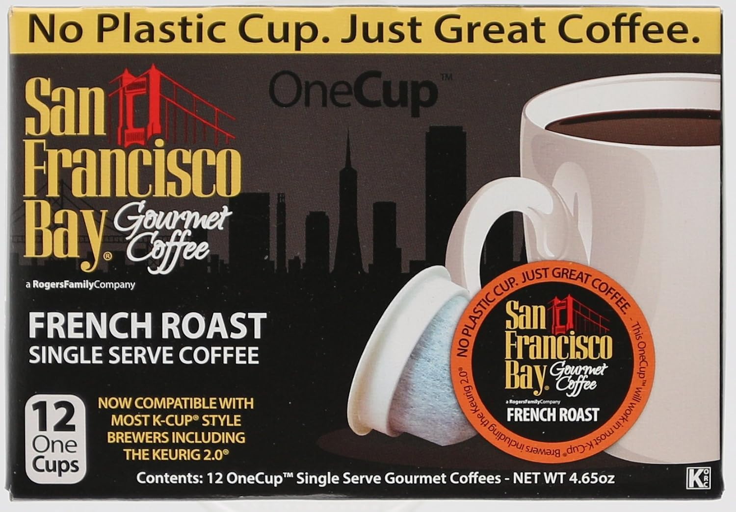SF Bay Coffee French Roast 12 Ct Dark Roast Compostable Coffee Pods, K Cup Compatible including Keurig 2.0