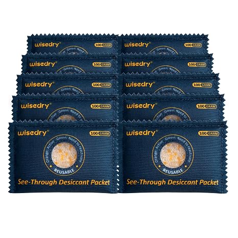 wisedry 100g [10 Packs] See-Through Desiccant Packs for Storage, Reusable Color Indicating Silica Gel Desiccant Packets, Moisture Absorbers for Gun Safe, 3D Filaments, Toolboxes, Safe, Electronics
