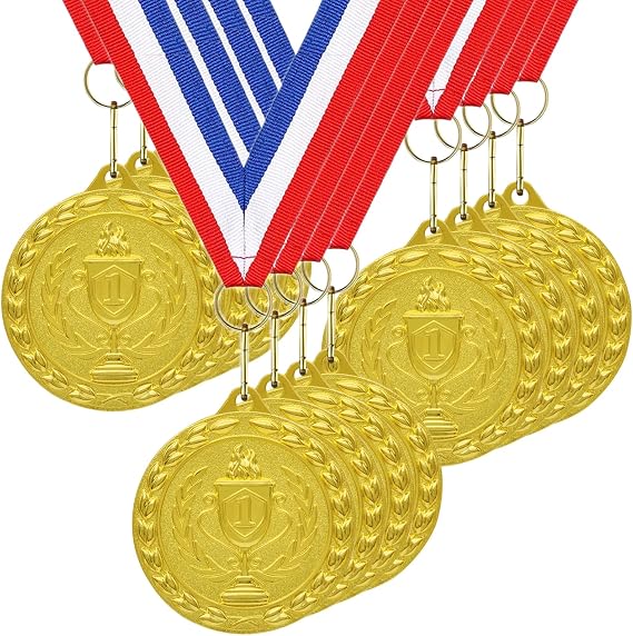 Medals for Awards, 12 Pieces Gold Silver Bronze Metal Medals Winner Medals with Ribbon Necklace for Sports Day Prizes, Gymnastics Competitions, Party Gifts, Kids Adults