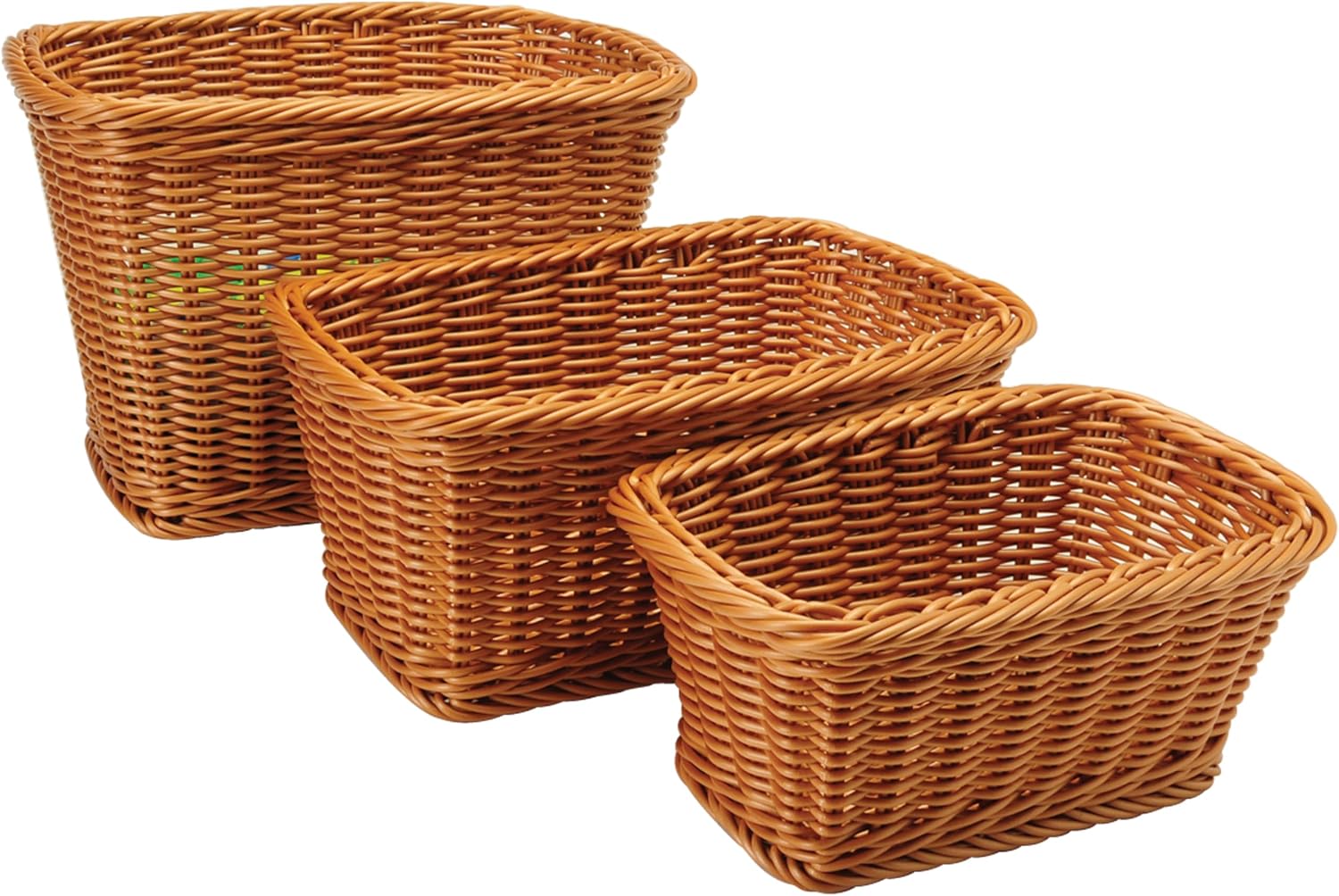 Constructive Playthings Rectangular Plastic Woven Baskets- Mixed Sizes Set of 3