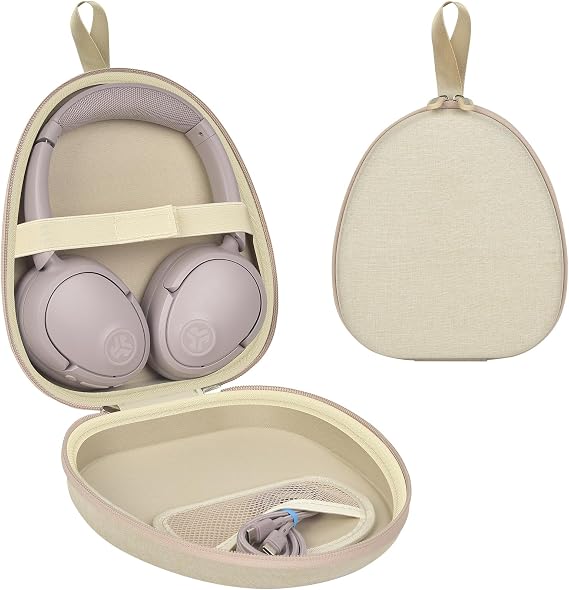 GWCASE Hard Shell Headphone Case with Secure Strap and Cable Pocket, Beige | 7.87 x 6.8 x 0.9" Interior, Shock-Resistant EVA for Commuters, Students and Travelers, Fits Most Foldable Over-Ear Headphone