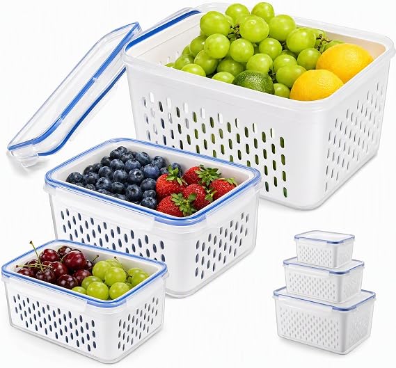 3 Set Fruit Fridge Storage Containers, 850-3300ml Airtight Organizer