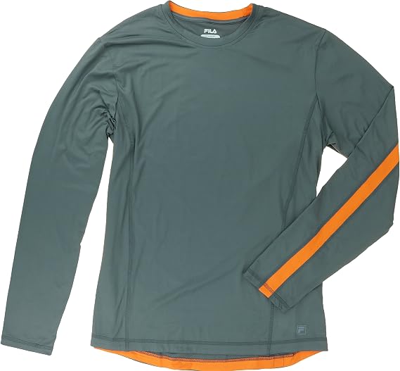 Fila Mens Performance Long Sleeve Tee (XX-Large, Charcoal / Orange Stripe)