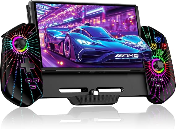 Upgraded Hall Effect Joystick Switch Controller for Nintendo Switch/OLED No Drift, Wired Pro Controller with LED Lighting, Game Card Storage & Ergonomic Grip (Black-Strip)