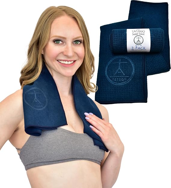 Hot Yoga Sweat Towel & Hand Towel - Soft & Absorbent, Quick Drying Microfiber, Non Slip for XL Yoga Mat or Gym, Travel Towel 2-Pack