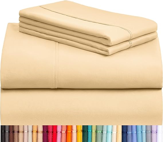 LuxClub 6 PC Full Size Sheet Set Sheets Deep Pockets 18" Eco Friendly Wrinkle Free Cooling Sheets Machine Washable Hotel Bedding Silky Soft - Yellow Full