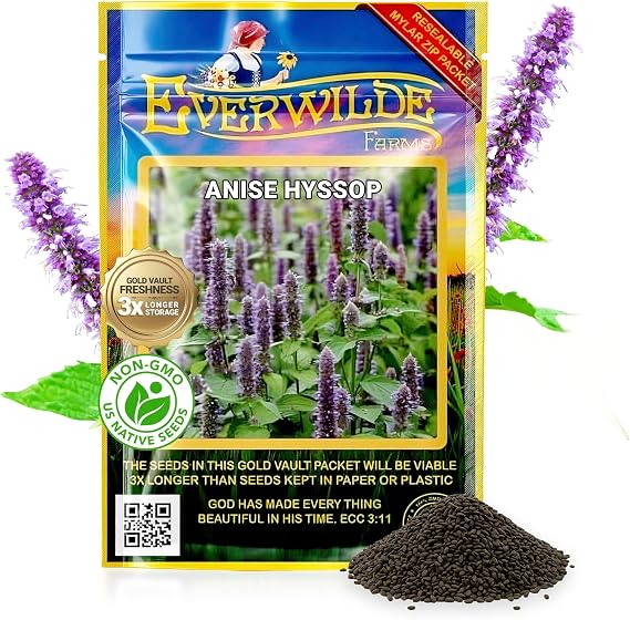 Everwilde Farms Anise Hyssop Seeds 2,000 Count Native Perennial Wildflower and Medicinal Herb Easy to Grow and Attracts Bees & Butterflies Great for Tea & Honey Gold Vault Jumbo Seed Packet
