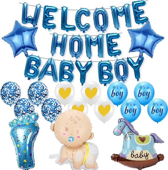 Welcome Home Baby Boy Party Decorations - It's a Boy Balloons, Blue Confetti Set for Newborn Baby Shower