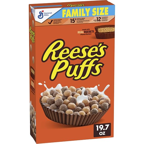 Reese's Puffs Chocolatey Peanut Butter Kids Cereal, Family Size, 19.7 oz