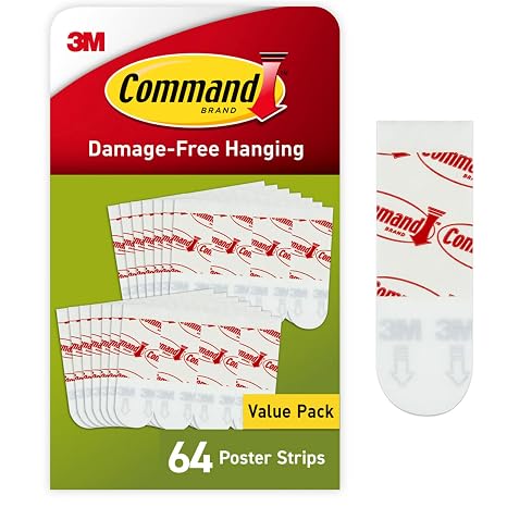 Command Poster Hanging Strips, Small, White, Indoor Use, 64-Strips, Decorate Damage-Free