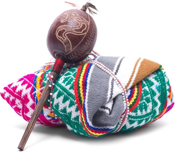 Shamans Market Chumpi Stone Set - 7 Piece - Hand-Carved Peruvian Ceremonial Healing Stones with Despacho Cloth, Watana & Rattle for Altar & Andean Ritual