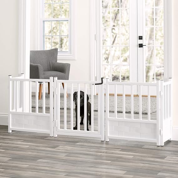 Royal Weave Freestanding Pet Gate Set - 63 Inch Wide - Indoor Pet Barrier, Walk Through Swinging Door, Extra Wide, Small, Large, Big Dogs - Metal, Best Heavy Duty Dog Gate