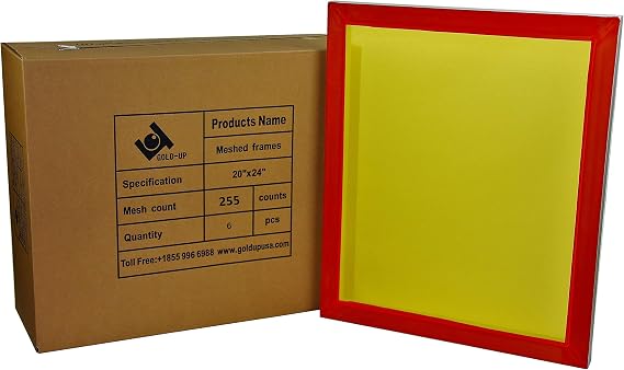 GoldUpUSAInc 20 x 24 Inch Pre-Stretched Aluminum Silk Screen Printing Frames with 255 Yellow Mesh (6 Pack Screens)