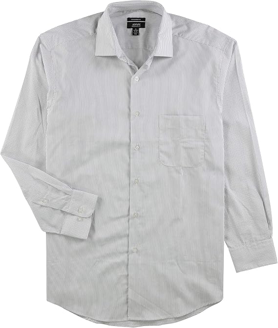 Alfani Mens Performance Button Down Dress Shirt, White, 17"-17.5" Neck 36"-37" Sleeve