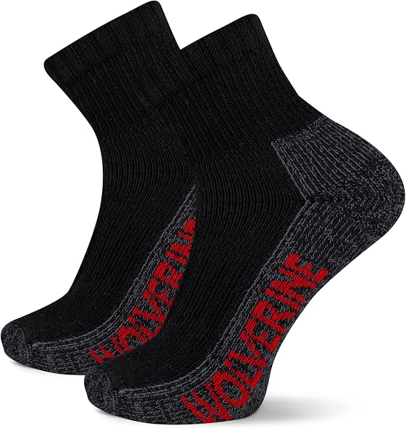 Wolverine Men's Steel Toe Cotton Work Boot Ankle Socks - 2 Pairs - Durable Cushioning