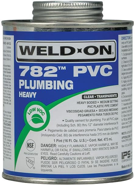 Weld-On 14017 782 PVC Plumbing Solvent Cement, Clear, 1 Pint