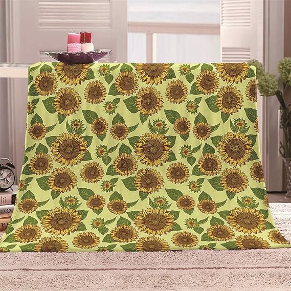 Chickwin Blanket Throw for Bed Sofa Chair, 3D Flowers Print Flannel Blanket Microfiber Soft Bed Throw Blanket Lightweight Cozy Fluffy Warm Bed Cover Bedspread (Sunflower,160x200cm)
