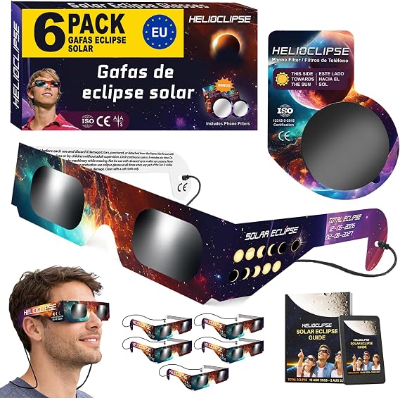 Helioclipse Gafas Eclipse Solar Homologadas ISO 12312-2 6/12/25/50/100 Pack