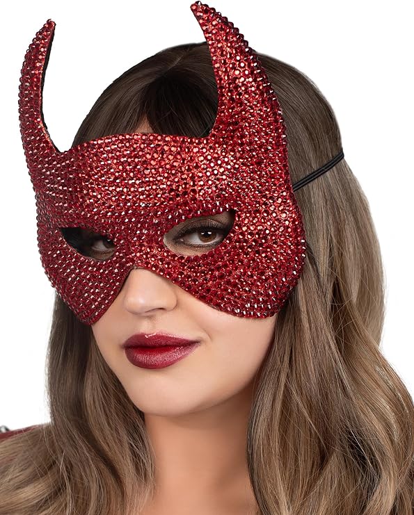 Leg Avenue Womens Rhinestone Devil Mask, Red, O/S