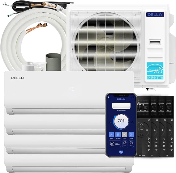 DELLA 35K BTU 4 Zone Mini Split AC (2x9K+2x12K), 19 SEER2, 16ft Kits