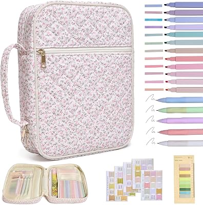 Bible Cover Case for Women Large Bible Cover with Durable Handle Quilted Bible Carrying Case for Girls Bible Study Supplies Accessories Mini Pink Flower, Mini Pink Flower