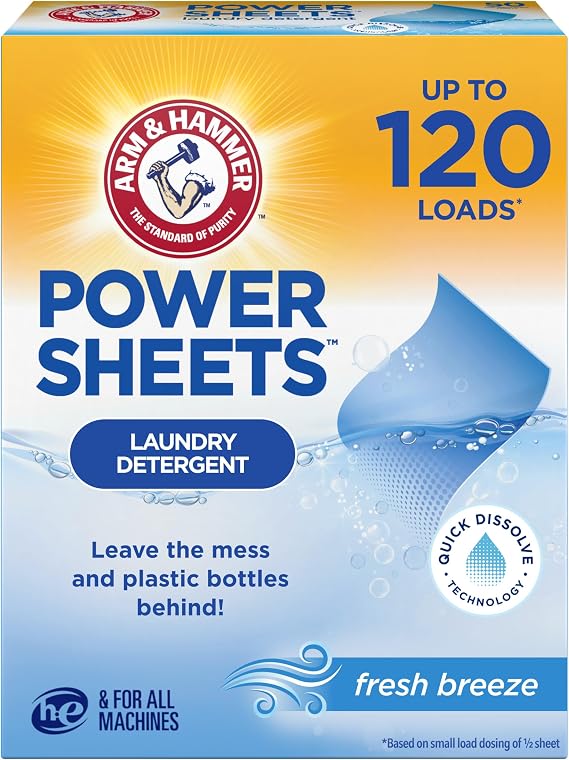 ARM & HAMMER Power Sheets Laundry Detergent, Fresh Breeze Scent, 60ct