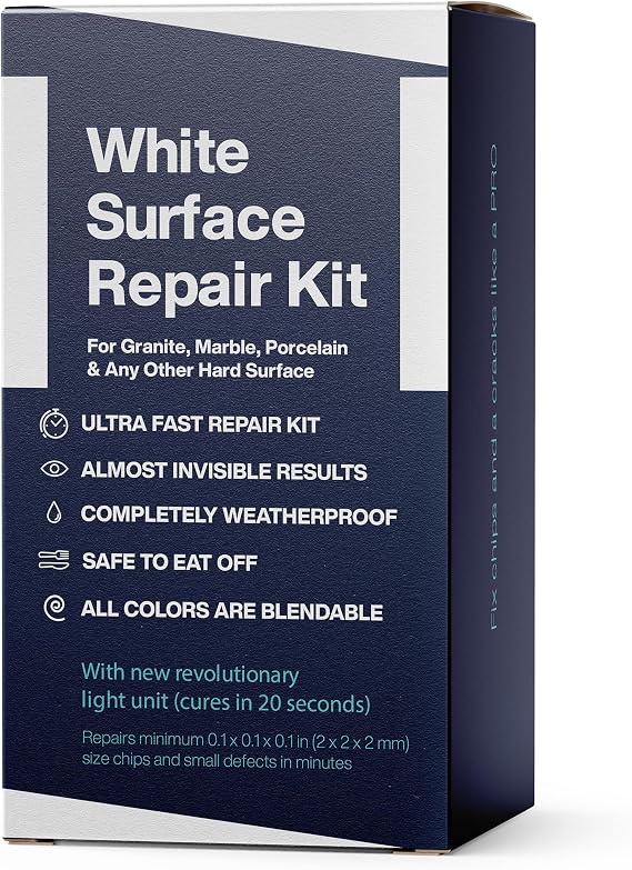 NNREPAIR White Surface Repair Kit - Suitable for Most Repairs I Also Fix Broken Chips and Cracks for Granite, Tiles, Countertops, Porcelain and Ceramics in Minutes