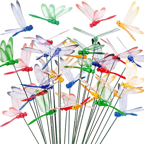 VGOODALL 24 PCS Dragonfly Garden Stakes, Plastic Garden Decorations