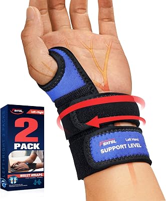 FEATOL 2 Pack Wrist Wraps for Pain, Hand Wraps for Carpal Tunnel, TFCC, Tendonitis, Sprained, Work, Sports, Extra Compression Wrist Support for Women Men, Left & Right Hand, Large